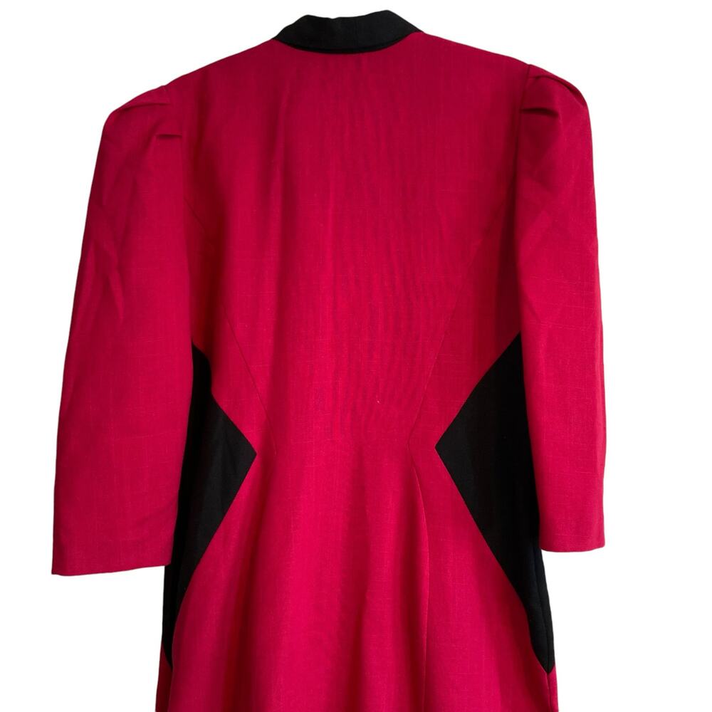 Vintage 80s Pink Black Cloth Button Collar V Neck Boxy Oversize Dress Sz Medium - Picture 6 of 16